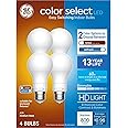 GE A19 LED Bulbs, 60W Equivalent, 2CCT Color Select Relax Soft White ...
