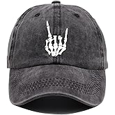 Skeleton Hand Hat, Skull Finger Baseball Cap Adjustable Washed Distressed Denim for Men Women
