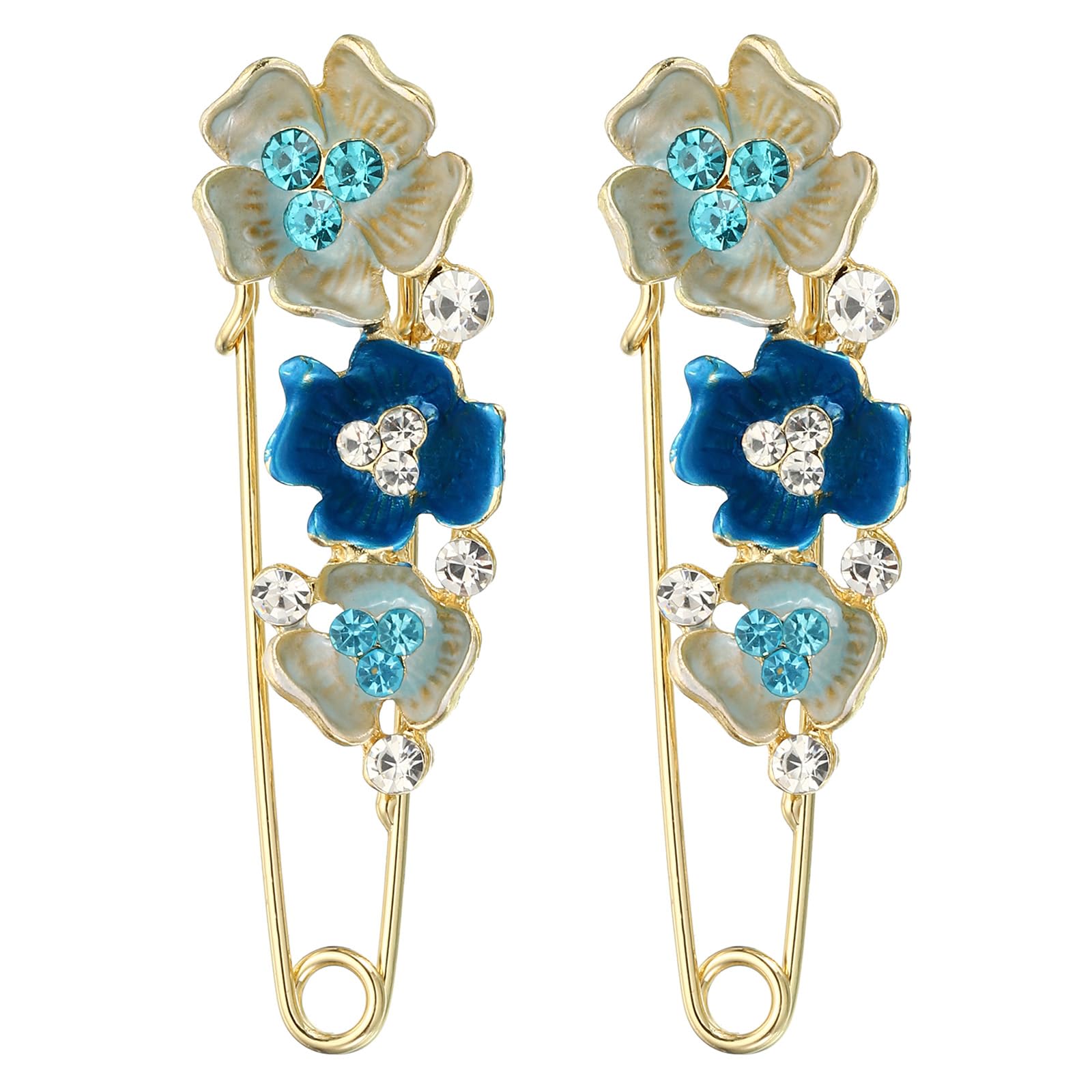 PATIKIL Roses Crystal Safety Decorative Pin Brooch Clip Clasp Pin, 2Pcs Anti Exposure Enamel for Women Sweaters, Shawls, Collars, Dress Blue