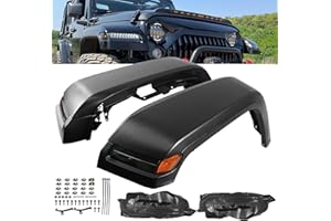 PARTREE Front Fender Flares w/Lights Compatible with 2007-2017 Wrangler JK High Top Flares 2PCS Unpainted