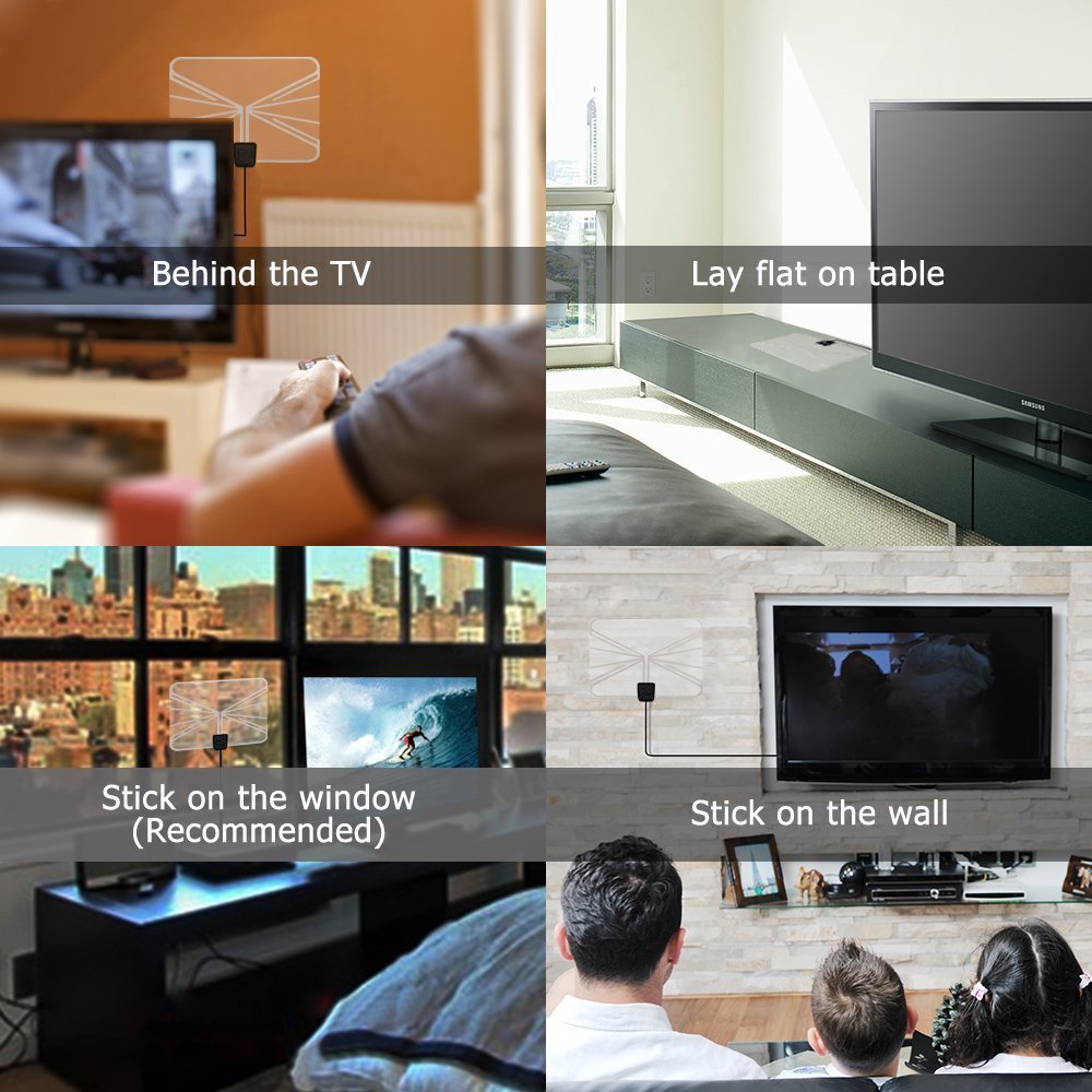 Indoor TV Antenna, NewPlus Transparent Amplified HDTV Antenna 50 Mile Range with Detachable Amplifier Signal Booster, USB PowerSupply, 16.5FT High Performance Coax Cable - Better Reception