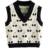 Floerns Women's Cute Heart Print V Neck Sleeveless Sweater Vest Knit Top