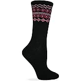 Wise Blend Fairisle Top Crew Socks, 1 Pair, Black, Medium, Shoe Size W 6-9