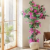 5FT Tall Bougainvillea Artificial Tree for Outdoors or Indoors, Faux Bougainvillea Tree Realistic Wood with Flowers in Plastic Pot Front Porch Plants, Home, Office, Red