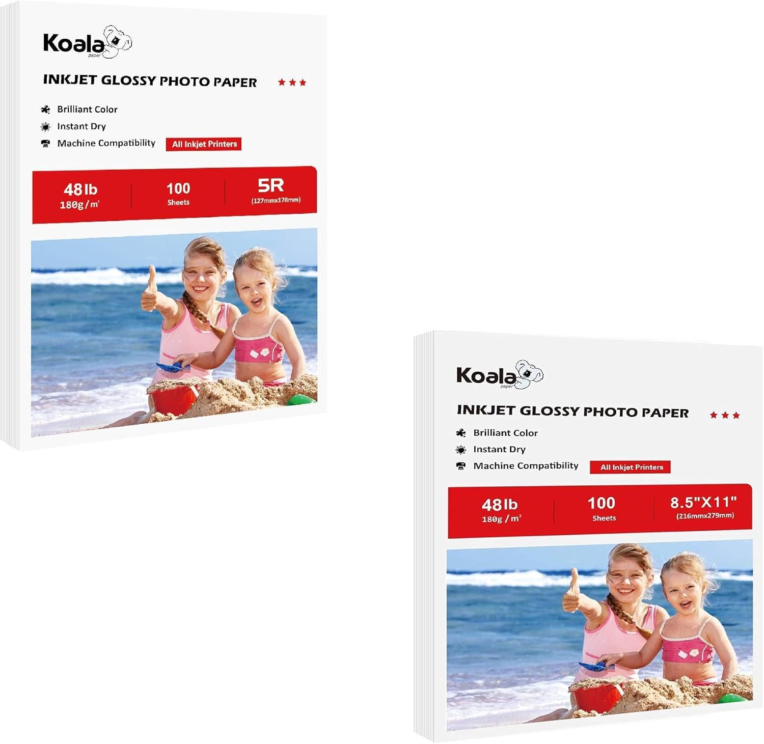 Koala High Glossy Inkjet Photo Paper 8.5X11 Inches and 5X7