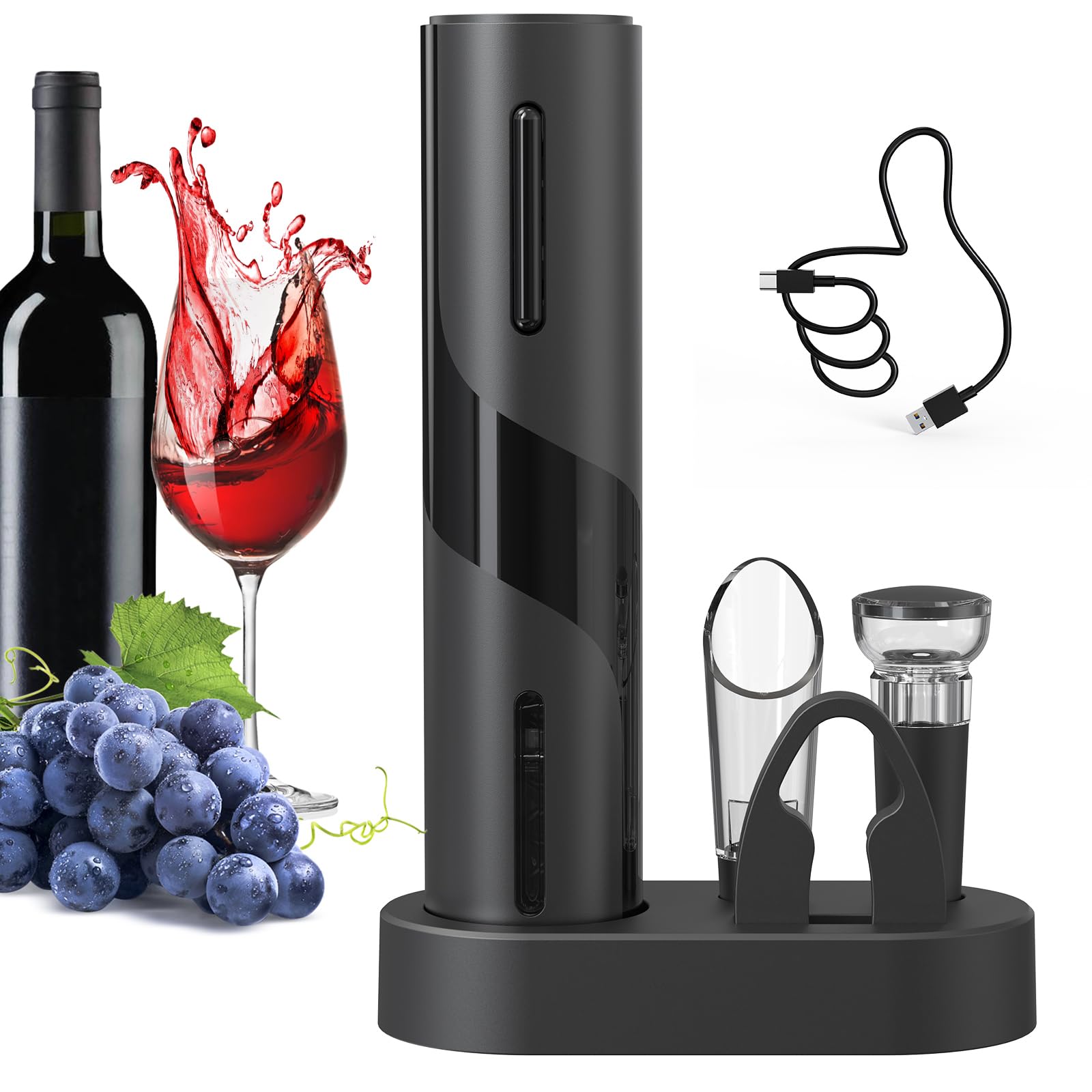 Photo 1 of CIRCLE JOY Electric Wine Bottle Opener Set Rechargeable Wine Corkscrew Cordless Wine Opener Gift Set with Charging Base, Foil Cutter, Wine Aerator Pourer and Vacuum Wine Stopper