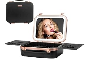 Extrei Gent Travel Makeup Train Case With LED Lights, 3 Brightness Adjustable Portable Makeup Organizer, Professional Adjustable Divider Storage Waterproof Makeup Train Case Accessories and Toolboxes