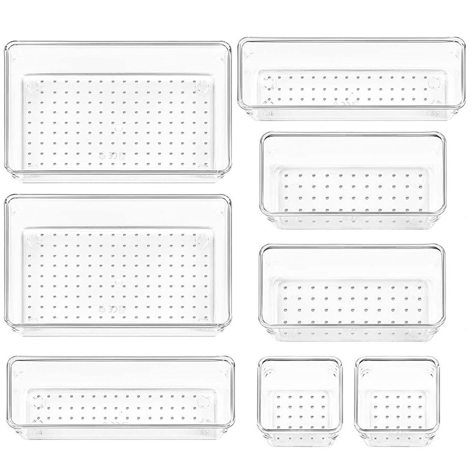 Photo 1 of JLNGTHONG 8 Pack Clear Drawer Organizer, 4 Sizes Organization and Storage Trays, Drawer Organizer Bins for Kitchen, Vanity, Bathroom, Office