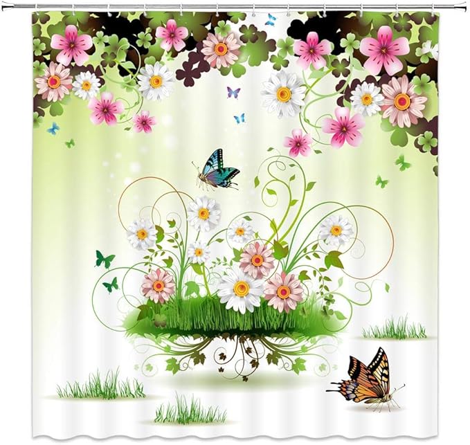 FANYIZHIJIA Cortinas De Ducha De Mariposa con Flores, Decoración De
