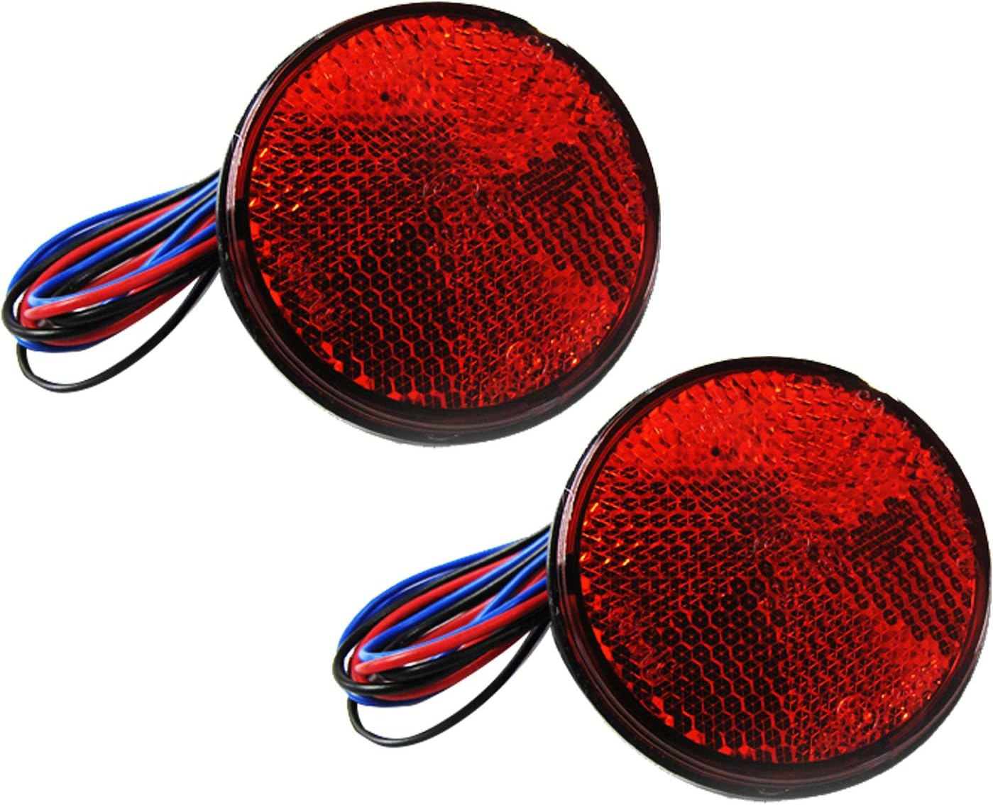 Amazon 12v車用 汎用ledリフレクター 赤レンズ 赤led 丸型 2個セット スモール ブレーキ連動 ブレーキ テールランプ 車 バイク