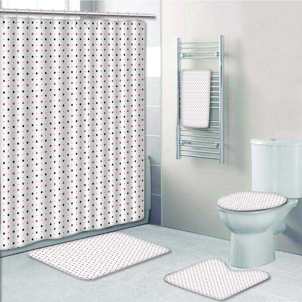 On Sale Aolankaili Designer Bath Polyester 5 Piece Bathroom Set Pop Art With Polka Dots Circles Art Print Ruby Burgundy Dark Brown Print Bathroom Rugs Shower Curtain Rings And Both Towels Large Size Kediacarbon Co In
