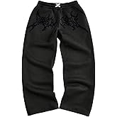 BEAUDRM Men's Y2k Spiderweb Graphic Baggy Sweatpants Elastic Waist Wide Leg Active Track Pants Streetwear