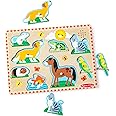 Melissa & Doug Pets Sound Puzzle - Wooden Peg Puzzle with Light-Activated Sound Effects (8 pcs) Animal Sounds Puzzles for Tod