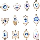 LiQunSweet 24 pcs 12 Styles Blue Evil Eye Enamel Connector Charms Heart Butterfly Square Oval Shaped Lucky Eye Link Charms for DIY Jewelry Necklace Bracelet Earring Crafts