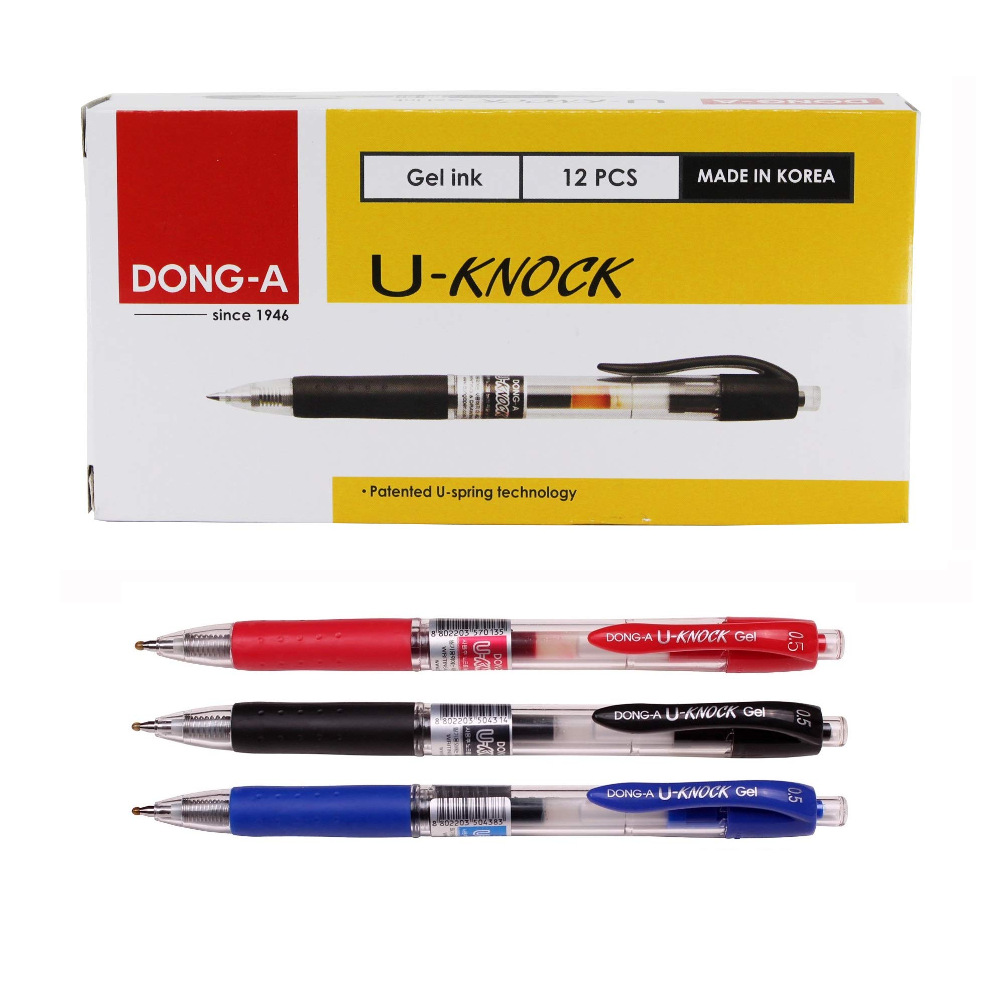 Dong-A U-Knock Gel Ink Ballpoint Pen U-Spring Technology 0.5mm (1 Dozen) - Assorted