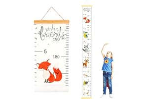 DOOLMIN Baby Height Growth Chart, Canvas Height Measuring Chart for Kids Child Toddler Boys Girls, 79" x 7.9" Hangable and Removable Waterproof Wood Ruler for Wall Room Nursery Décor (White Fox)