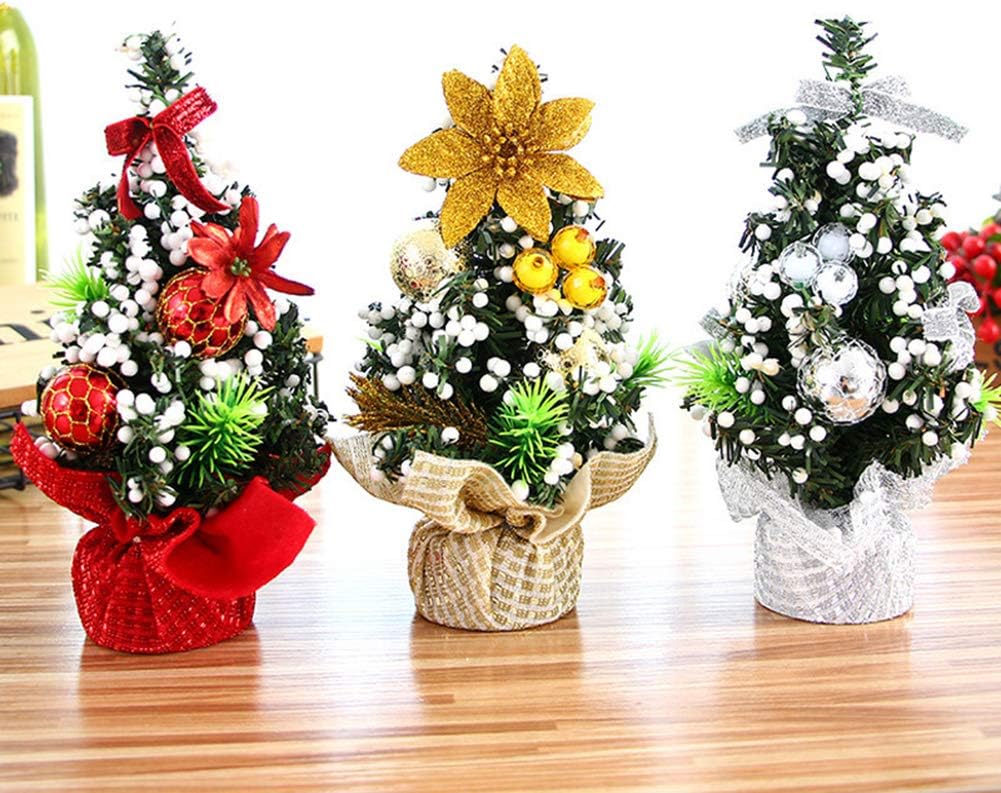 osmanthusFrag Mini Desktop Bowknot Christmas Tree Ornament Xmas Home Party Table Decoration Gift Golden