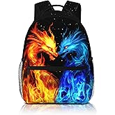 QuillGlyph School Boys Backpack Ages 8-10 Abstract Dragon Backpack Fire Bookbag Water Resistant Bag Travel Hiking Camping Daypack For Kids Teens Boys Girls
