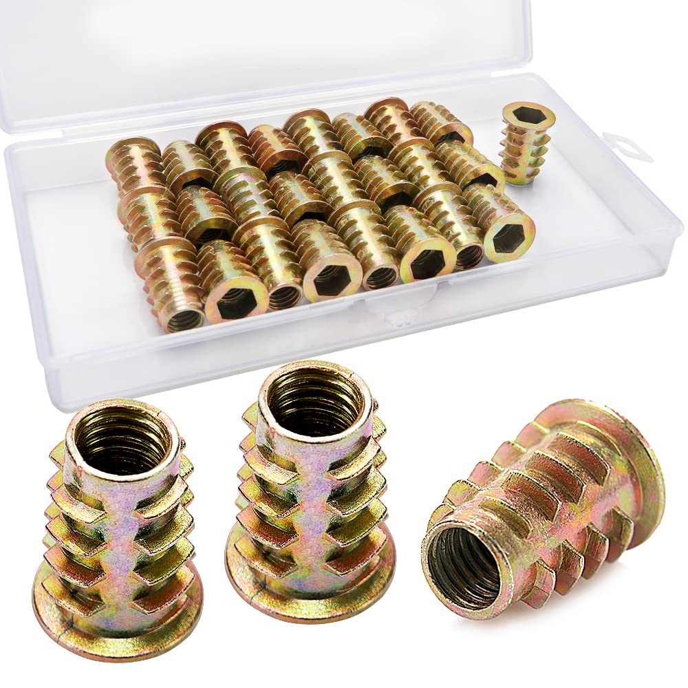 YIXISI 25 PCS M8x20 Zinc Alloy Hex Socket Screw-in Nuts Kit, Furniture Hex Socket Screw Inserts Threaded Insert Nuts M8, for Wood Furniture