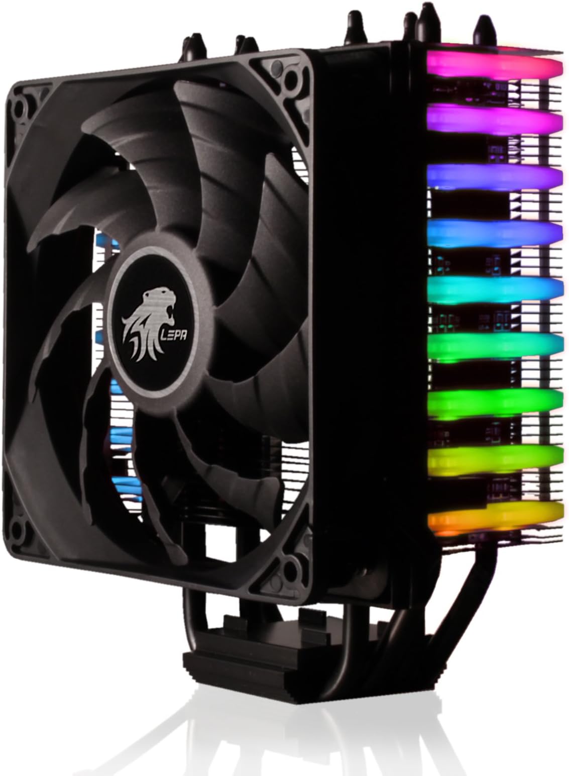 LEPA NEOllusion RGB Motherboard Sync High Performance 200W+ TDP Intel/AMD/AM4 CPU Cooler with 4-pin RGB header and remote control for adjustment of lighting modes/colors, LPANL12-MS