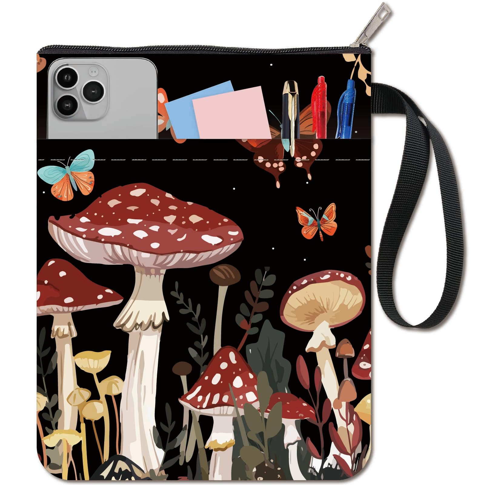 CRASPIRE Mushroom Book Sleeve Butterfly Book Covers Moon Book Protector for Paperbacks Washable Fabric Cloth Book Cover with Zipper and Extra Sleeve Pocket for Book Lovers Classmate Gifts