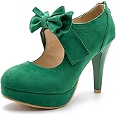 fereshte Women's Platform Mary Jane Pumps with Bow, High Heel, Closed Toe, Zip Closure