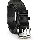 VONMELLI Mens Leather Double Prong Belt Work Casual Belts for Men Black Belt with Heavy Duty Dual Holes for Jeans