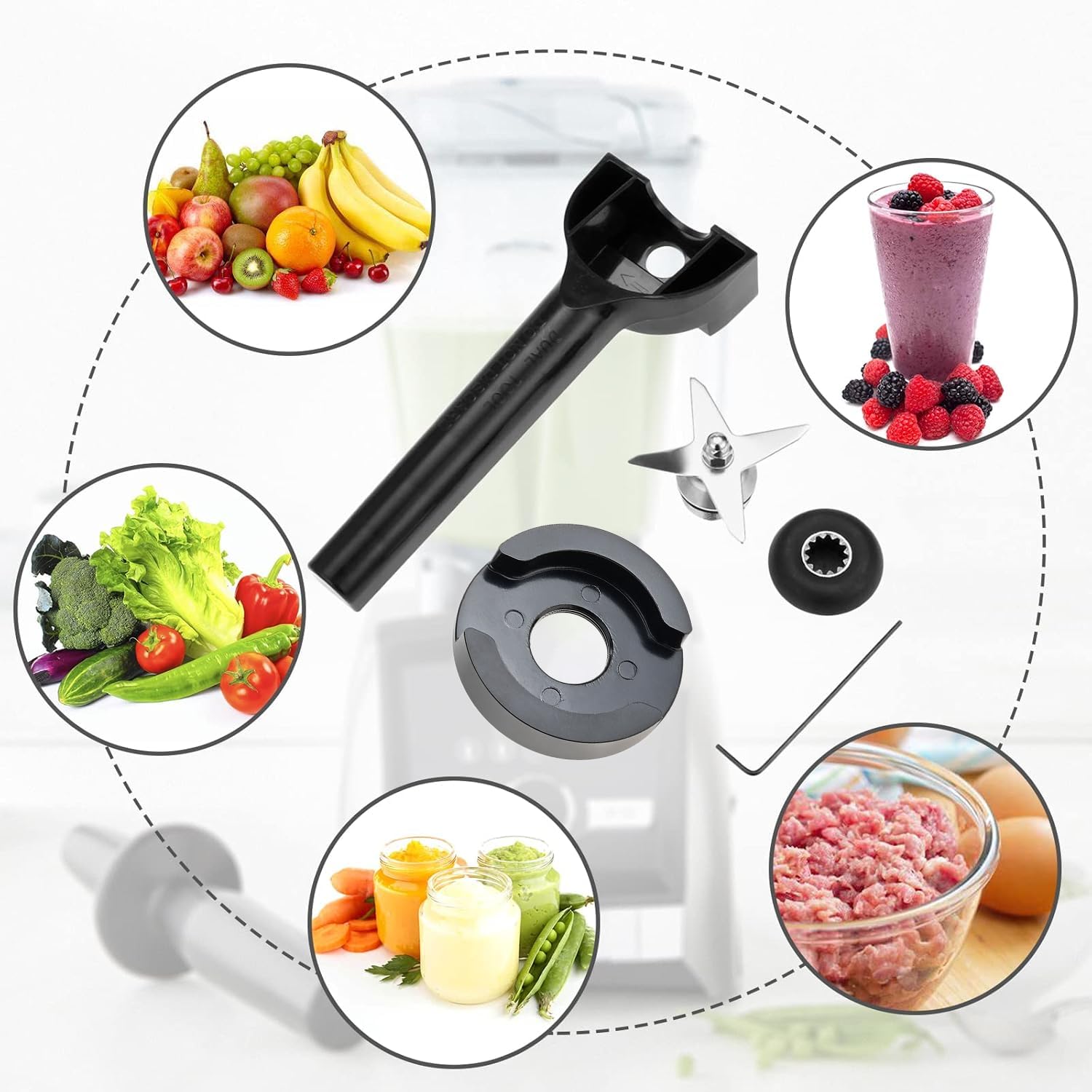 Blender Blade Replacement for Vitamix, 4 Wet Blade with Wrench, Retainer Nut, Drive Socket Repair Kit, Compatible with Vitamix 5200 Series Blender Mixer 32oz and 64oz Standard Container