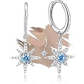 Star Earrings for Women Sterling Silver Star Shaped Earrings Trendy Hypoallergenic Cubic Zirconia Star Hoop Earrings with Dangle Fashion Loop Earrings for Sensitive Ears Gifts for Christmas Birthday