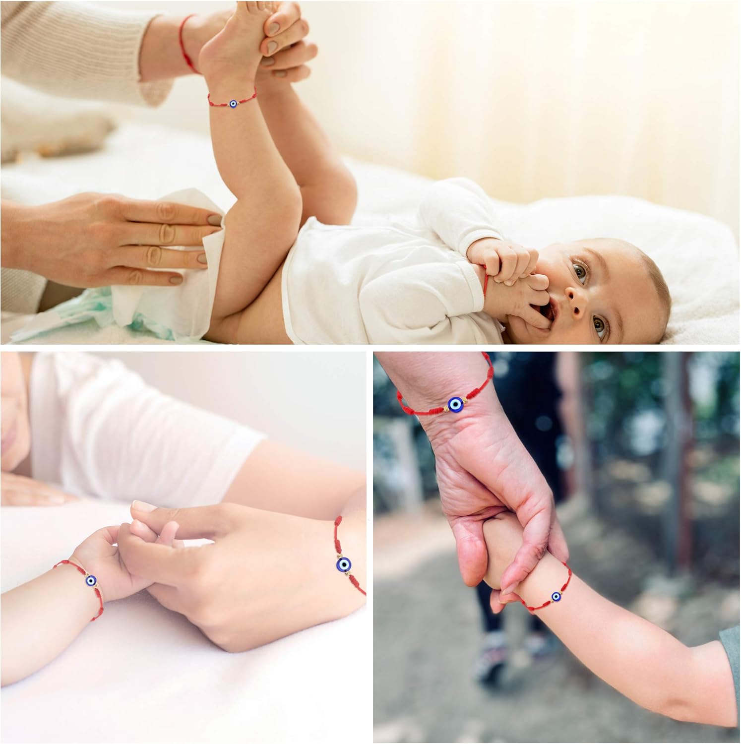 PPJew 7 Knots Evil Eye Bracelet Kabbalah Red String Bracelets Mal De Ojo Mommy and Me Bracelet Set Protection Amulet for Little Boys & Girls Daughter Mother Women Family: Clothing