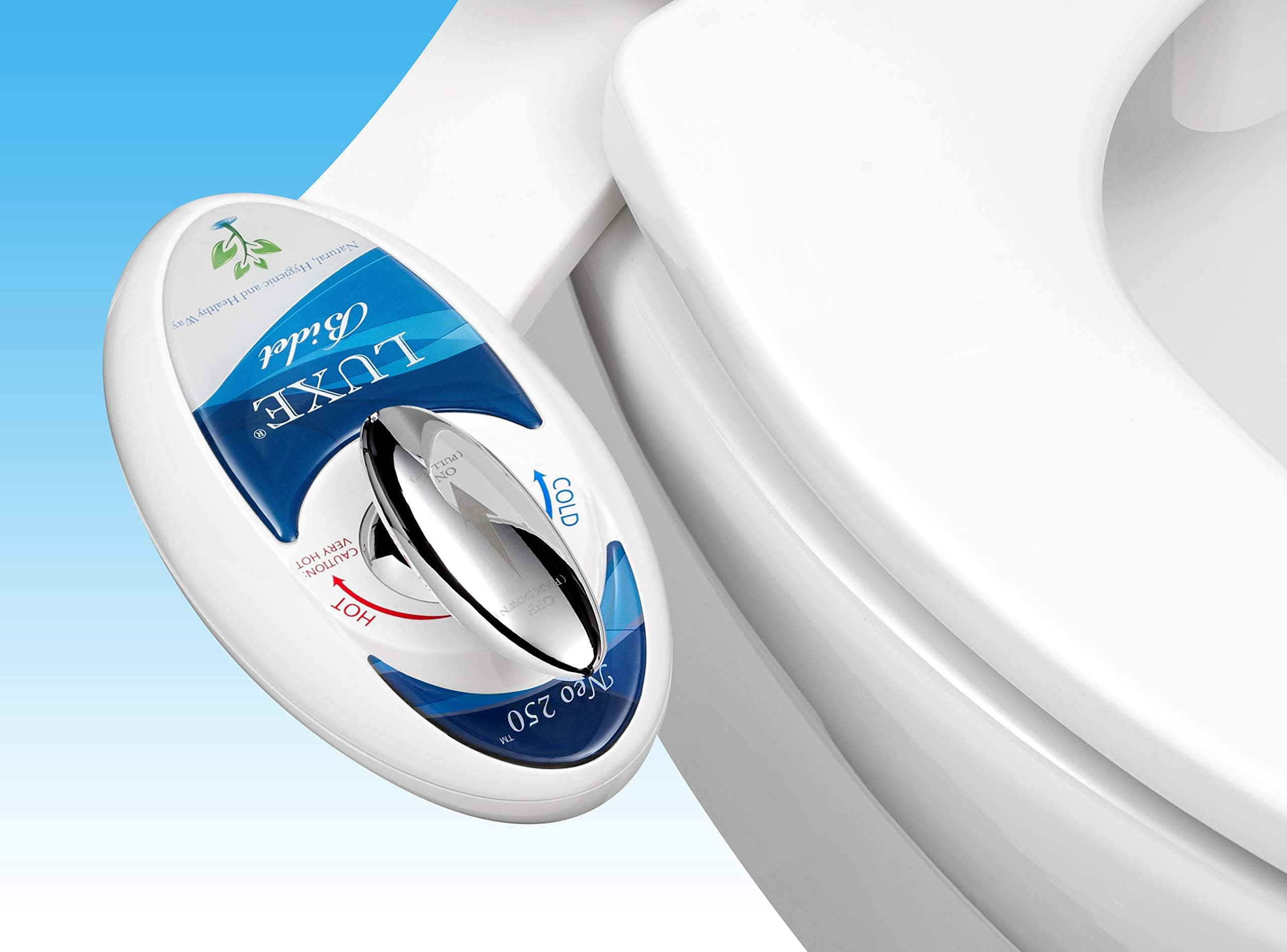 Luxe Bidet Neo 250 - Hot and Cold Water Non-Electric Mechanical Bidet Toilet Seat Attachment (Blue)