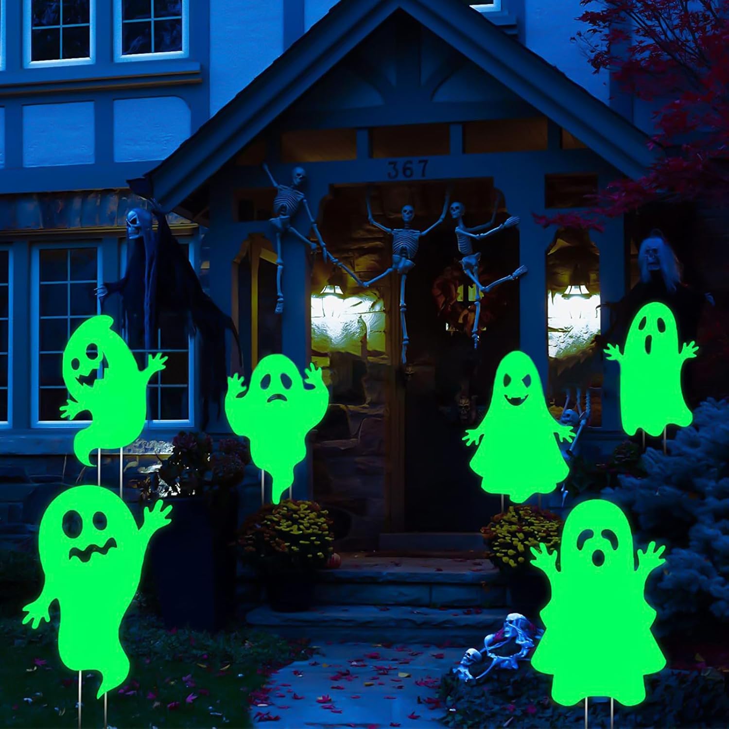Yard Signs - Halloween Decorations Outdoor Yard Signs - Glow in the Dark - 6PCS Halloween Scary Ghost Yard Signs with Stakes for Family Home Front Yard Lawn Garden Halloween Party Decor