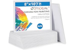 GOTIDEAL Canvas Boards for Painting, 8x10 inch Set of 24, Gesso Primed White Canvases for Painting - 100% Cotton Art Supplies Canvas for Acrylic Paint, Pouring, Oil Paint