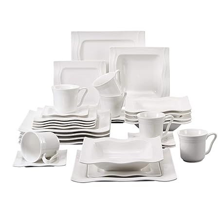 MALACASA, Serie Mario, 30-teilig Geschirrset Kombiservice aus Weißen Porzellan Keramik im Klassischen Design mit je 6 Kaffeet