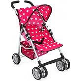Baby Doll Stroller for Young Girls &amp; Big Kids up to 8 Years Old | 28&rdquo; Baby Stroller for Dolls, Toy Baby Stroller with Cute Pink Hearts Pattern, Storage Basket, Canopy, Handle Grips, Swivel Wheels