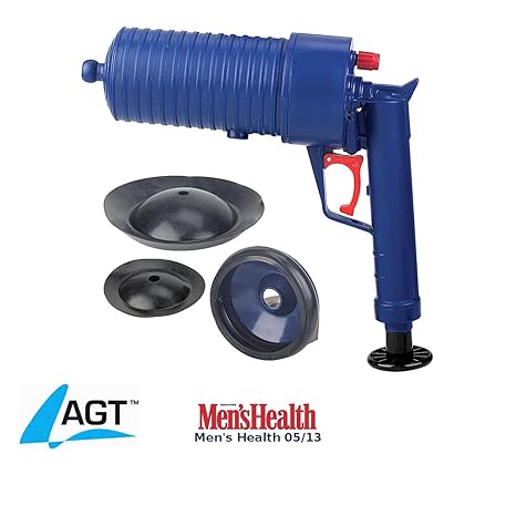 AGT Abfluss Pistole: XL-Pressluft-Rohrreiniger mit handlichem Pistolengriff und 3 Aufsätzen (Rohrfrei Pistole)
