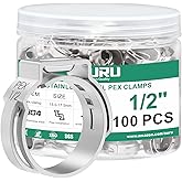 OURU 100PCS 1/2 Pex Crimp Ring,304 Stainless Steel Pex Cinch Clamps,Single Ear Hose Clamps for Pex Fittings Pipe Tubing