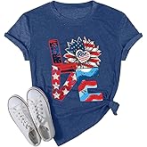 Jorlyen Women 4th of July Patriotic Shirt American Flag Independence Day Tee Summer Sunflower Shirt