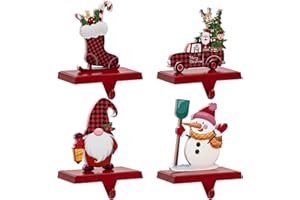 JZHLLA 4 Pcs Christmas Stocking Holders, Christmas Mantle Decorations Hooks for Home Christmas Mantle Fireplace Countertop Decor Holiday Gifts Christmas Stocking Holder Stand