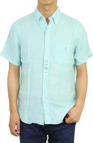 Amazon ポロ ラルフローレン Polo Ralph Lauren メンズ ボタンダウン リネン 麻 半袖シャツ クラシックフィット ワンポイント刺繍 S Green 並行輸入品 シャツ 通販