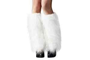 Zando Furry Faux Fur Leg Warmers for Women - Soft Fluffy Legwarmer Winter Boot Cuffs Covers for Daily Halloween Santa Costume