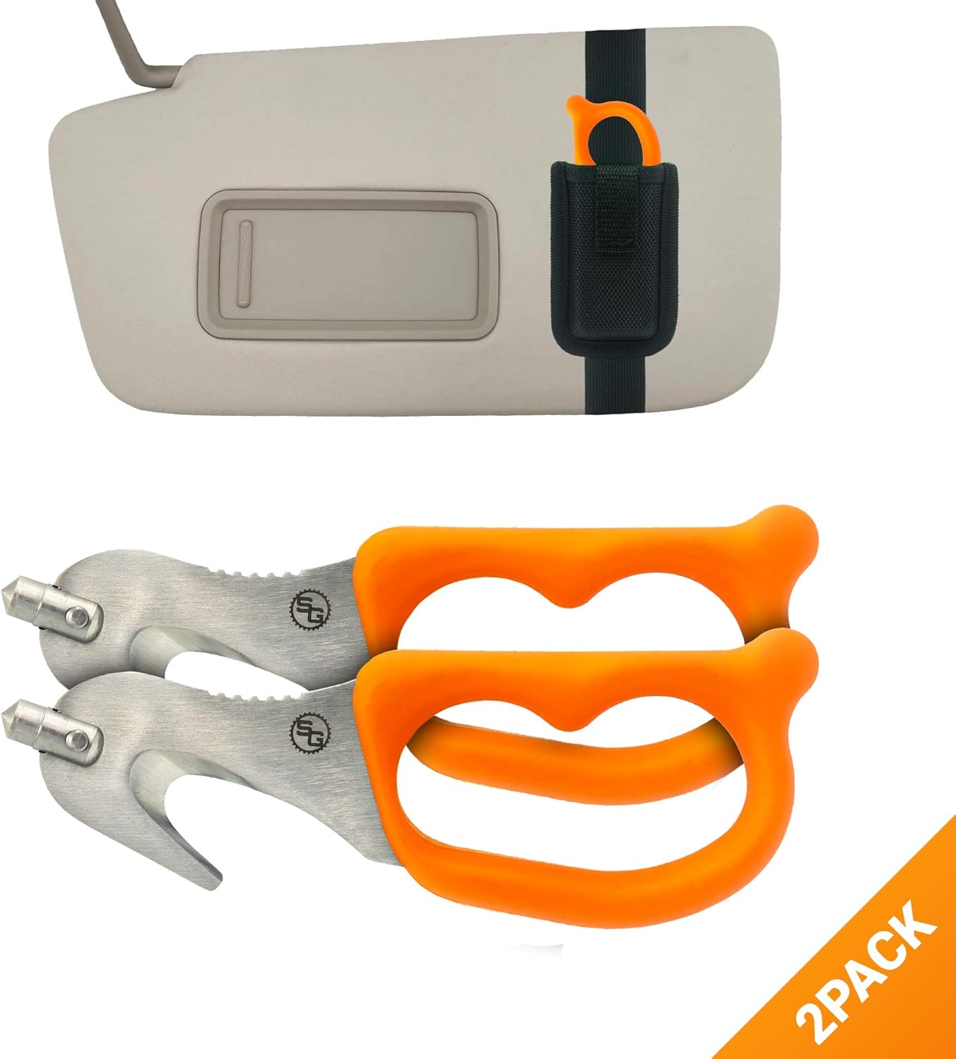 StatGear SuperVizor XT Auto Emergency Rescue Escape Tool - Seatbelt Cutter & Window Glass Breaker Hammer Survival - Mounts Right to Your Sun-Visor! Pack of 2: Automotive