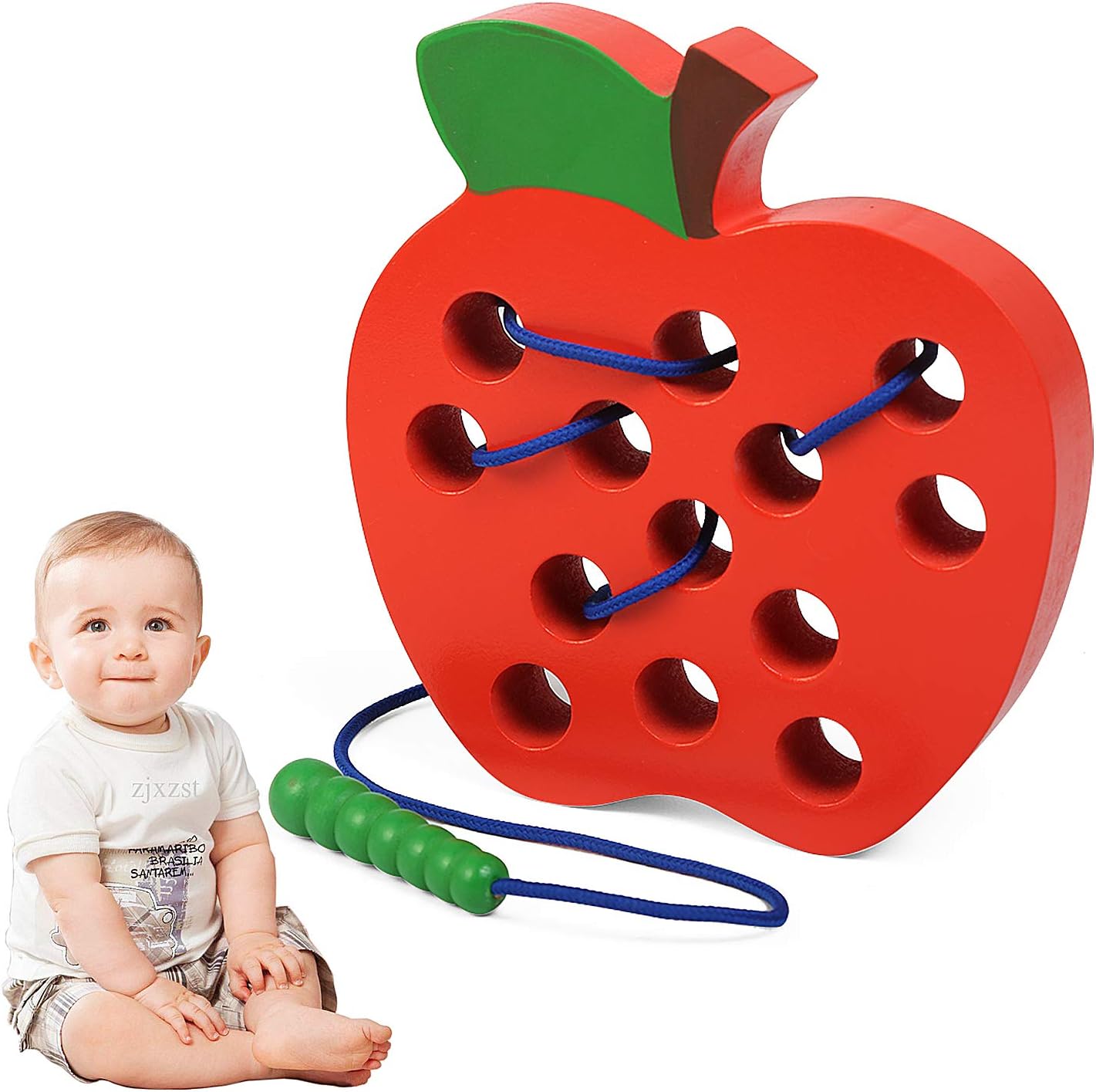 LEADSTAR Montessori Toys, Wooden Toy, Wooden Threading Toy, Lacing Apple Toy, String Apple