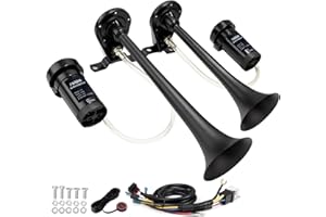 FARBIN Dual Trumpet Air Horn, Train Horn for Truck with 2 Air Compressors, 12V 178dB Loud Horns for Any 12V Vehicles Pickups SUV Lorrys Trucks Boats (Black Trumpet with Button)