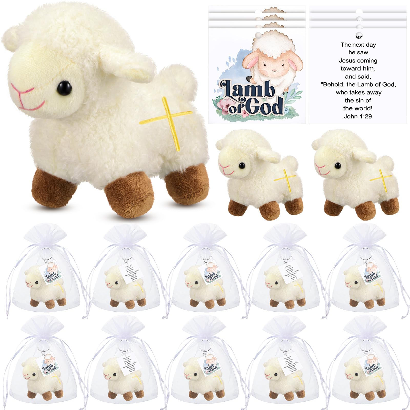 Shappy 3 Pcs Mini Easter Stuffed Animal Nativity Plush Sheep Plush Toy Religious Stuffed Animal, Easter Party Favors Basket Stuffers Christian Gifts for Baptism First Communion Christening
