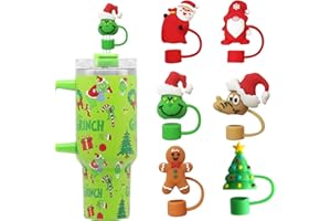 Hotanry Stanley Straw Cover, 6 Pcs Christmas Straw Toppers Stanley Cup Accessories Straw Covers Cap Santa Claus Christmas Tree 10mm Silicone Straw Topper for Stanley Simple Modern Tumblers