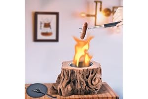 CHANGE MOORE Smokeless Tabletop Fire Pit Bowls: Portable Concrete Fire Fit Mini Rubbing Alcohol Fireplace Round Fire Bowl Tree Stump Long Burning Outdoor Indoor Fire Pit Decorate Gifts Stump A