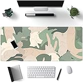Green Simple Cat Desk Mat Sleeping Cute Long Cool Mouse Pad for Laptop Gaming Computer Keyboard Pad Office Decor Desk Pads Accessories On Top of Desks Office Supplies Mat (31.5x11.8In) Stitched Eges