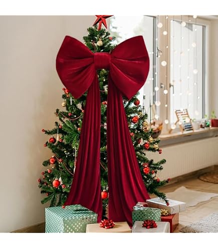 Nœud De Noël Géant En Velours - 200 Cm De Long - Décoration Surdimensionnée Pour Sommet De Sapin, Cheminée, Escalier, Porche - Ambiance Festive Garantie