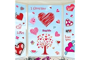 Ivenf Valentines Day Decorations Extra Large Heart Window Clings Decor, Cute Heart Love You Valentines Window Decorations for Kids Home School Office, Wedding Birthday Party Supplies Gifts, 6 Sheets